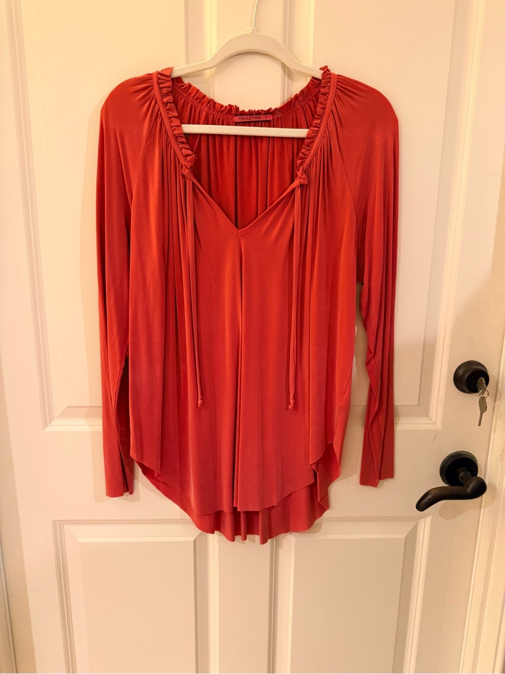 Young Fabulous & Broke Women's Rust Long-Sleeve V-Neck Peasant Top
